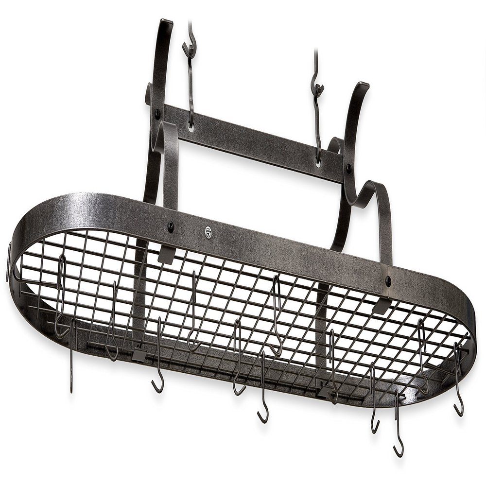 Enclume Premier Scroll Arm Oval Ceiling Pot Rack, Hammered Steel Finish