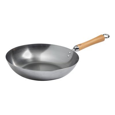JOYCE CHEN Classic Series 12-Inch Carbon Steel Stir Fry Pan with Birch Handle
