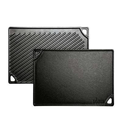 Lodge Reversible Cast Iron Grill/Griddle 9.5 x 16.75 Inch Pre-Seasoned Cooking Surface Flat & Ribbed Sides Use on Stove, Grill, or Campfire Made in the USA Heavy-Duty, Black