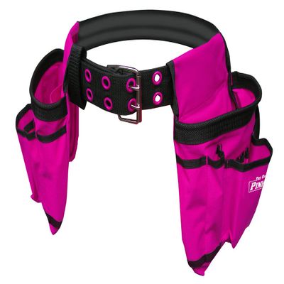 The Orignal Pink Box 2-Pouch 10-Pocket Canvas Tool Belt with Hammer Loop, and Adjustable Waist, Pink