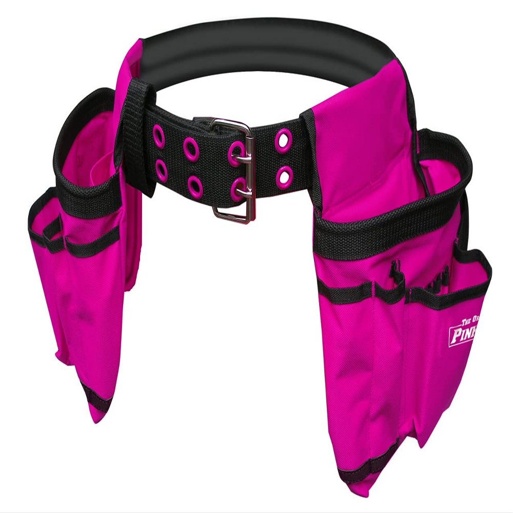 The Orignal Pink Box 2-Pouch 10-Pocket Canvas Tool Belt with Hammer Loop, and Adjustable Waist, Pink