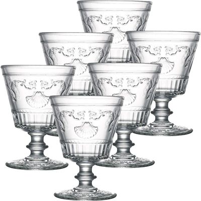 La Rochere Versailles Wine Glass Set of 6 Classic French Wine Glasses with Shell & Flower Motif Elegant Pressed Glass Stemware for Wine, Cocktails & Entertaining (14Oz)