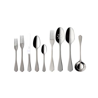Villeroy & Boch Medina Collection 64-Piece Flatware Set, Service for 12, Plus 4 Additional Serving Pieces, 18/10 Stainless Steel, Flared Handle, Solid Weight