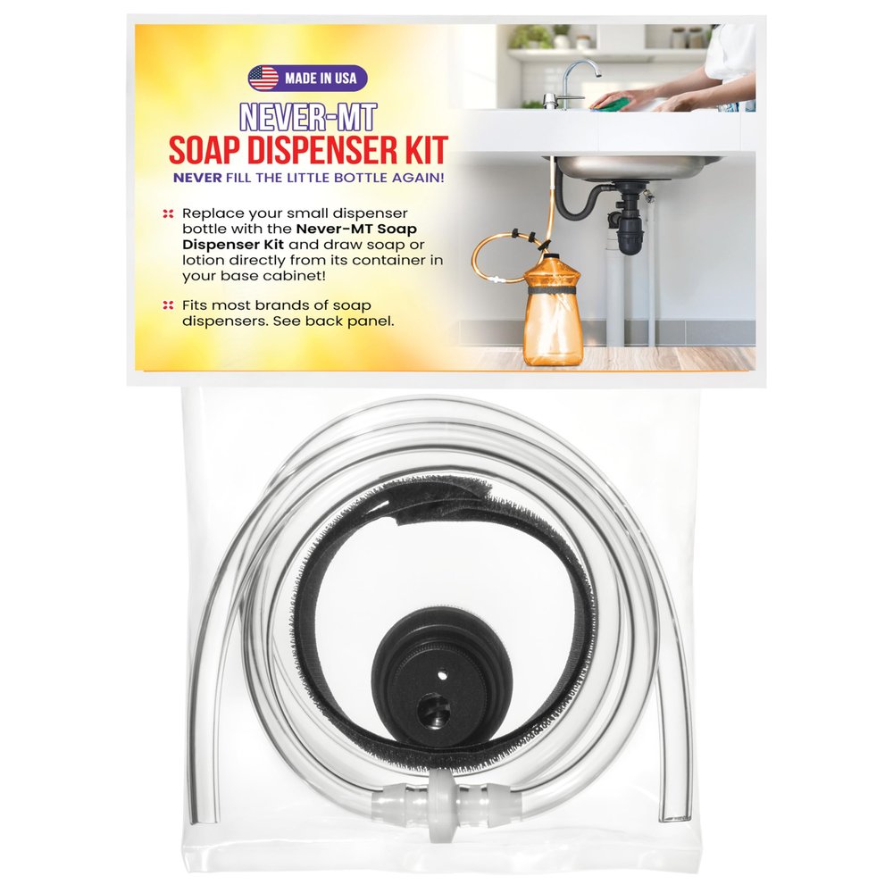 Never - MT - The Original Soap Dispenser Conversion Kit - Made in The USA - Kitchen Sink Extension Tube Kit - Never Fill The Little Bottle Again!