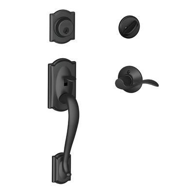 SCHLAGE Camelot Single Cylinder Handleset and Left Hand Accent Lever, Matte Black (F60 CAM 622 Acc LH)