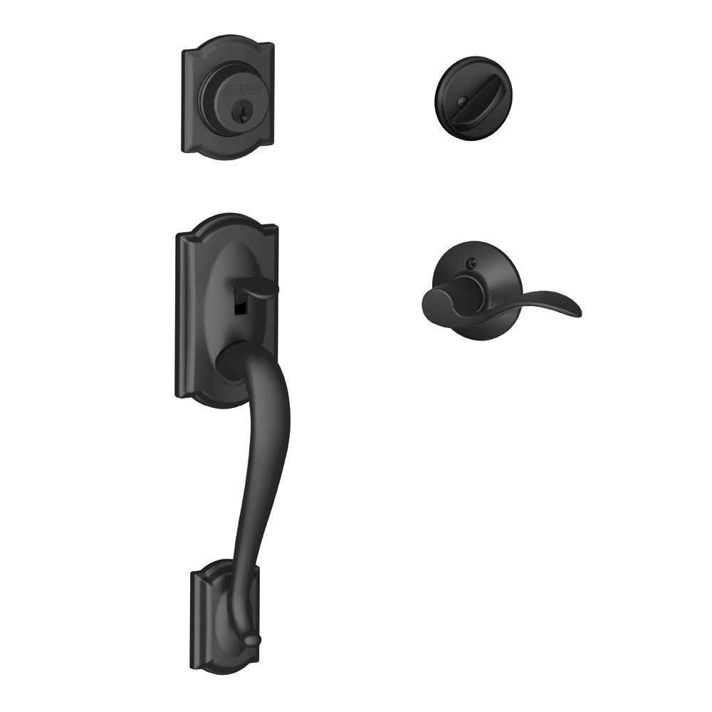 SCHLAGE Camelot Single Cylinder Handleset and Left Hand Accent Lever, Matte Black (F60 CAM 622 Acc LH)