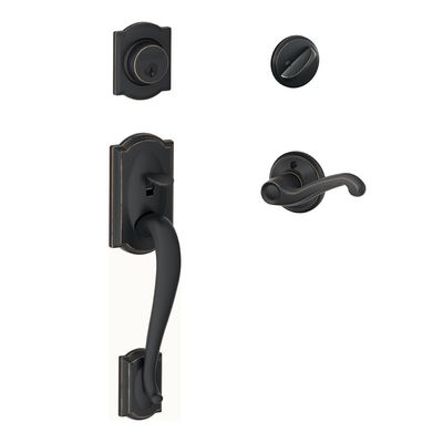 SCHLAGE Lock Company Camelot Single Cylinder Handleset and Left Hand Flair Lever, Aged Bronze (F60 CAM 716 FLA LH)
