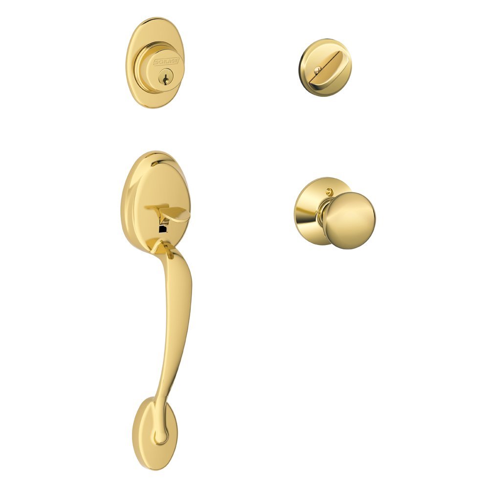 SCHLAGE Plymouth Single Cylinder Handleset and Plymouth Knob, Bright Brass (F60 PLY 605)