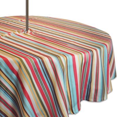 DII Summer Stripe Outdoor Zippered Tabletop Collection, Multi-use, Machine Washable, Tablecloth, 60" Round, Sunset