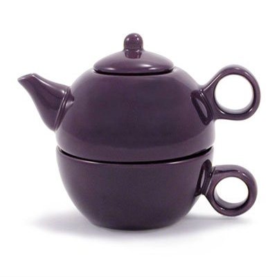 Amsterdam Tea for One Set Ceramic Teapot with Cup Plum Color 11oz Teapot and 7oz Cup Dishwasher Microwave Safe Small Tea Pot for Loose Leaf or Bagged Tea Gift for Home Office Decor Display Use
