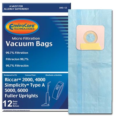 EnviroCare Replacement Micro Filtration Vacuum Cleaner Dust Bags made to fit Riccar 2000, 4000 and Vibrance Series. Simplicity 5000, 6000 and Symmetry Type A 12 pack