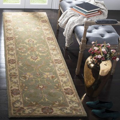SAFAVIEH Heritage Collection Runner Rug - 2'3" x 8', Green & Gold, Handmade Traditional Oriental Wool, Ideal for High Traffic Areas in Living Room, Bedroom (HG811A)