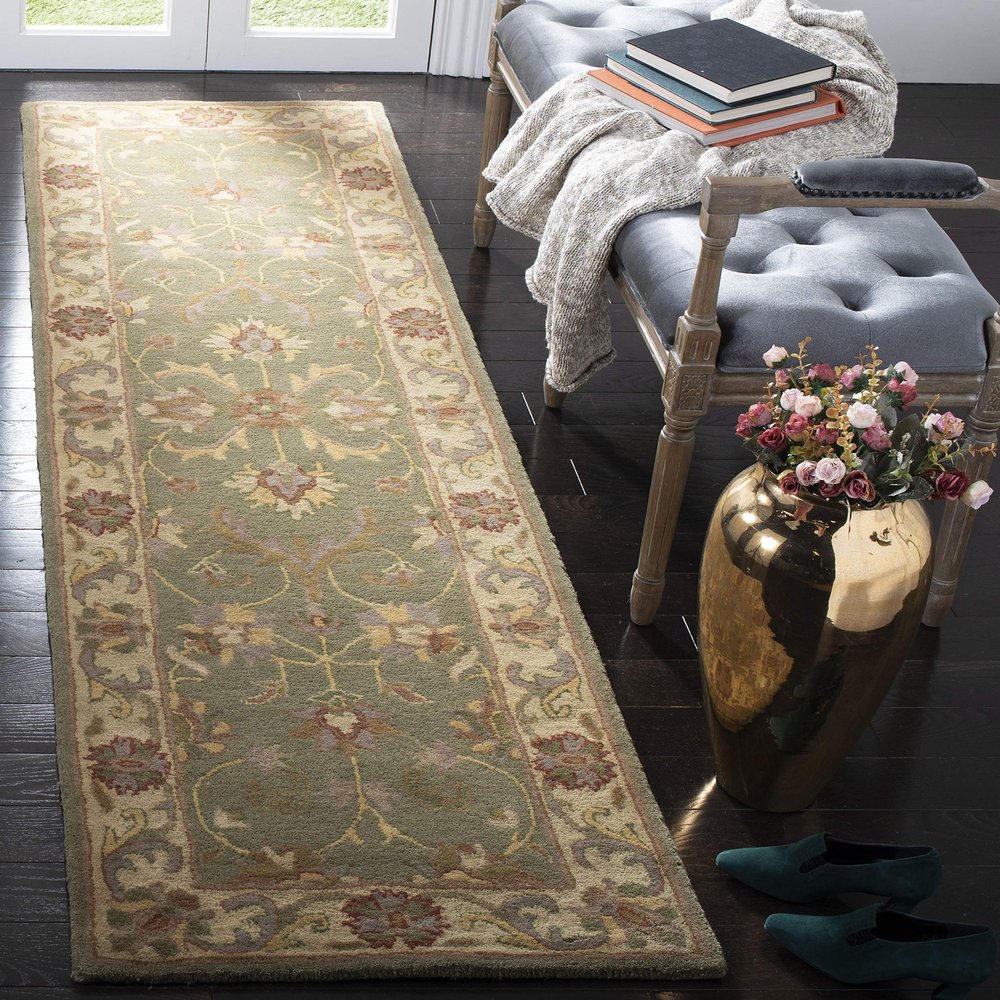 SAFAVIEH Heritage Collection Runner Rug - 2'3" x 8', Green & Gold, Handmade Traditional Oriental Wool, Ideal for High Traffic Areas in Living Room, Bedroom (HG811A)