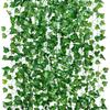 GPARK 84ft 12 Pack / 82 inch, Artificial Ivy Garland Fake Leaf Plants Vine, Hanging Leaves Garlands for Wedding Party Garden Kitchen Outdoor Greenery Wall Decor Green view 1