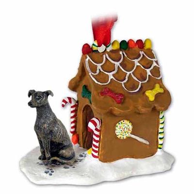 Greyhound Gingerbread House Christmas Ornament Brindle - Delightful!