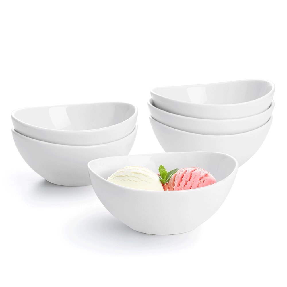 Sweese 10 oz Small White Porcelain Bowls - Set of 6 Dessert, Ice Cream, Snack & Yogurt Bowls, Ceramic Serving Bowls for Rice or Soup