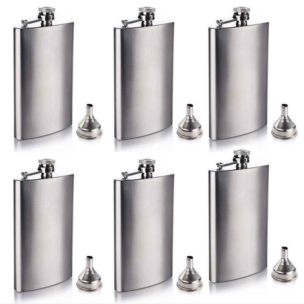 Gifts-Infinity 8 oz Hip Stainless Flask Set of 6 with Funnel