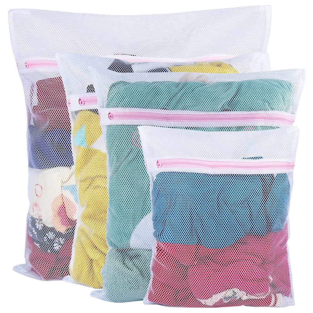Vivifying Mesh Laundry Bags, 4pcs Durable Coarse Mesh Wash Bags with Zipper for Washing Machine, Delicates, Lingerie, Socks, Shoes and Stuffed Animals