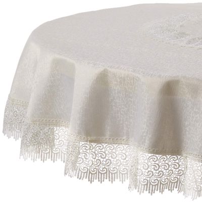 Violet Linen Treasure Lace Tablecloth Ivory 70" Round