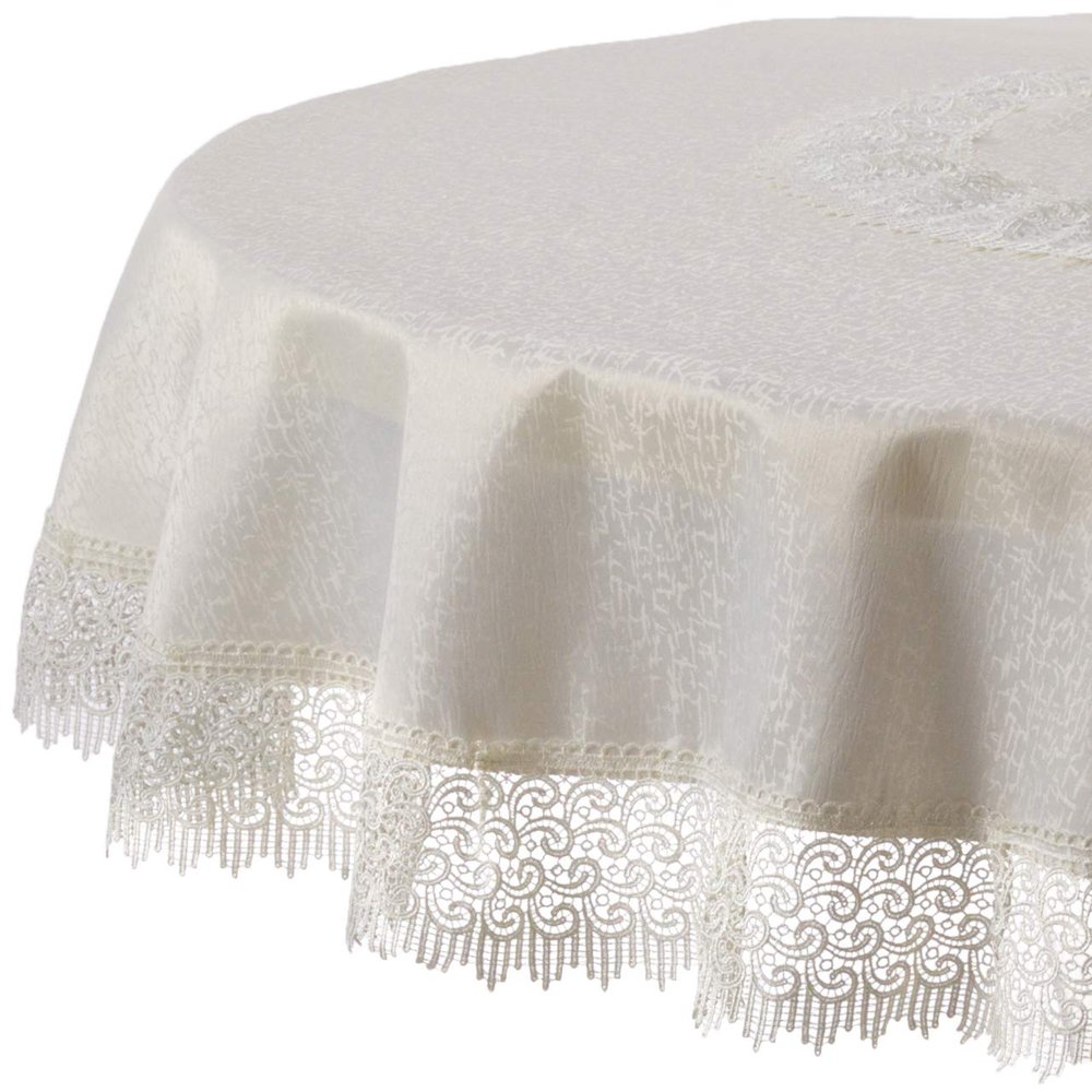 Violet Linen Treasure Lace Tablecloth Ivory 70" Round