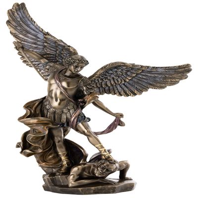 Top Collection Archangel St. Michael Statue - 14.5-Inch Saint Michael Defeating Lucifer in Religious Premium Cold-Cast Bronze Sculpture - Collectible Angel of Heaven Stepping on Demon Figurine