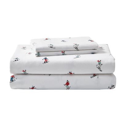 Eddie Bauer - Flannel Sheets Queen Size, Anti-Pilling & Wrinkle Resistant Cotton, Touchably Soft for All-Season Comfort - Bed Sheets with Matching Pillowcases & Fitted Sheet (Ski Slope White)