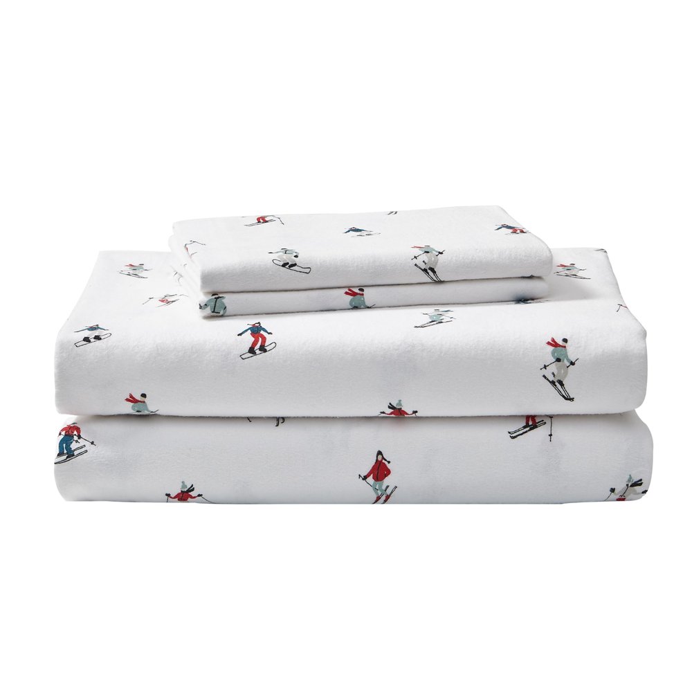Eddie Bauer - Flannel Sheets Queen Size, Anti-Pilling & Wrinkle Resistant Cotton, Touchably Soft for All-Season Comfort - Bed Sheets with Matching Pillowcases & Fitted Sheet (Ski Slope White)