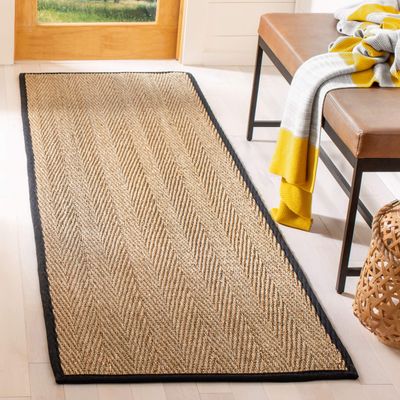 SAFAVIEH Natural Fiber Collection Runner Rug - 2'6" x 8', Natural & Black, Seagrass, Herringbone Pattern with Border (NF115C)