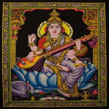 Cotton Canvas Goddess SARASWATI 43" X 30" Tapestry by Cotton Canvas Goddess SARASWATI 40" X 30" Tapestr