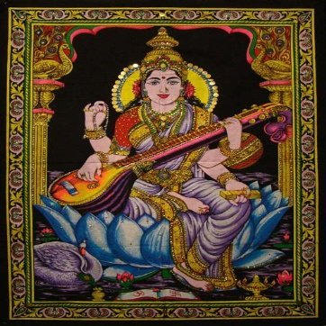 Cotton Canvas Goddess SARASWATI 43" X 30" Tapestry by Cotton Canvas Goddess SARASWATI 40" X 30" Tapestr
