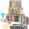 AOZITA 24 Pcs Glass Spice Jars with Labels - 4oz Empty Square Spice Bottles Containers, Condiment Pot, Shaker Lids and Airtight Metal Caps - Silicone Collapsible Funnel view 1