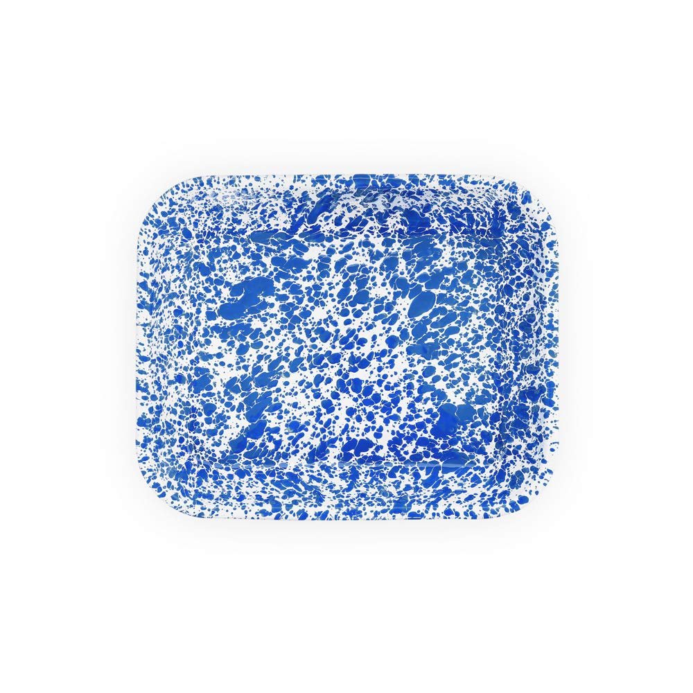 Enamelware Large Open Roaster, 13.5 x 10.75 inches, Blue/White Splatter