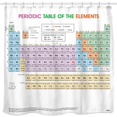 Updated Periodic Table of Elements Fabric Shower Curtains for Chemistry Students and Teacher Use as Poster, Educational Shower Curtain