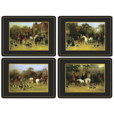 Pimpernel Tally Ho Placemats, Set of 4 (15.7" x 11.7") Traditional Hunting Scene Design with Black & Gold Borders, 5mm Cork-Backed Table Mats, Heat & Stain Resistant, Decorative Dining Accessory