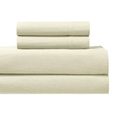 Royal Tradition Heavyweight Flannel, 100 Percent Cotton King 4PC Bed Sheets Set, Ivory, 170 GSM