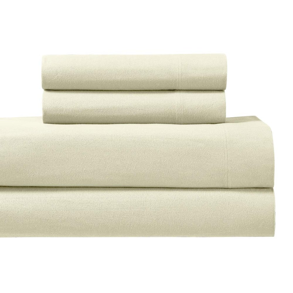 Royal Tradition Heavyweight Flannel, 100 Percent Cotton King 4PC Bed Sheets Set, Ivory, 170 GSM