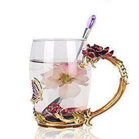 Bestbling Creative Handmade Enamel Home Decoration Enamel Flower Crystal Glass Coffee Tea Water Cup (37CL, Rose Red)