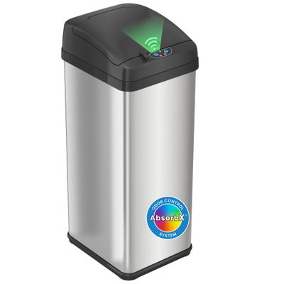 iTouchless 13 Gallon Sensor Kitchen Trash Can with Lid and Odor Filter, Stainless Steel Trashcan Extra-Wide Lid Opening Slim Garbage Bin for Home Office Work Bedroom Living Room Garage Large Capacity