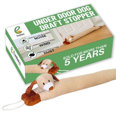 Evelots Under Door Dog Draft Stopper - Weighted - Keep Cold Air, Warm Air Out - Odor, Noise, Dust, Wind Blocker - Great for Window - Full 38 Inch Long - Heavy Duty Cute Puppy - Hanging Loops