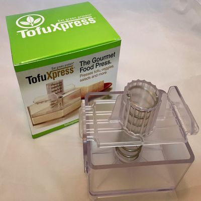 Gourmet Tofu Press/Marinating Dish - Clear. TofuXpress removes moisture from tofu and other foods automatically without mess.