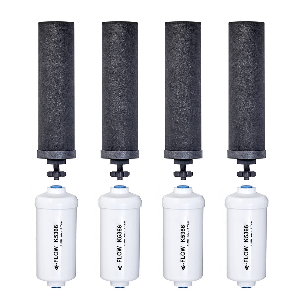 Set of 4 Berkey Authentic Black Berkey Elements (BB9-2) and 4 Berkey PF-2 Fluoride and Arsenic Reduction Elements - Combo Pack