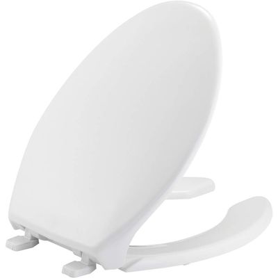 BEMIS 1950 Commercial Open Front Plastic Toilet Seat, Heavy Duty Industrial Seat with Lid, Made in USA, Elongated, White