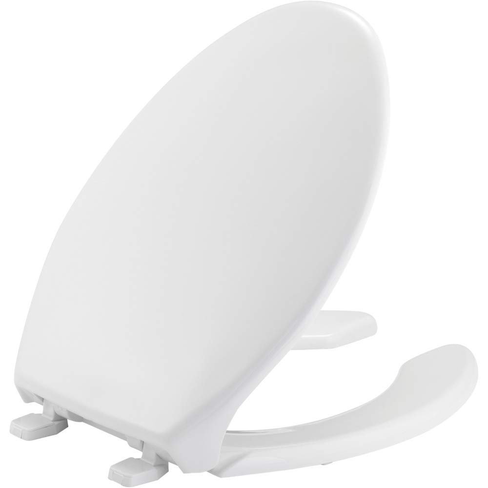 BEMIS 1950 Commercial Open Front Plastic Toilet Seat, Heavy Duty Industrial Seat with Lid, Made in USA, Elongated, White