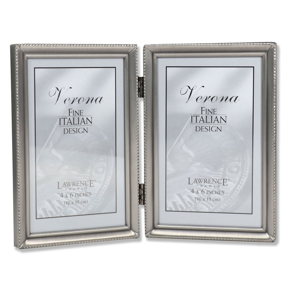 Lawrence Frames Bead Border Design, 4x6 Double, Pewter