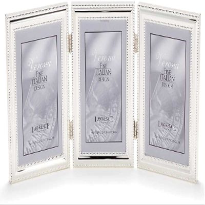 Lawrence Frames 4x6 Hinged Triple (Vertical) Metal Picture Frame Silver-Plate with Delicate Beading (510746T)