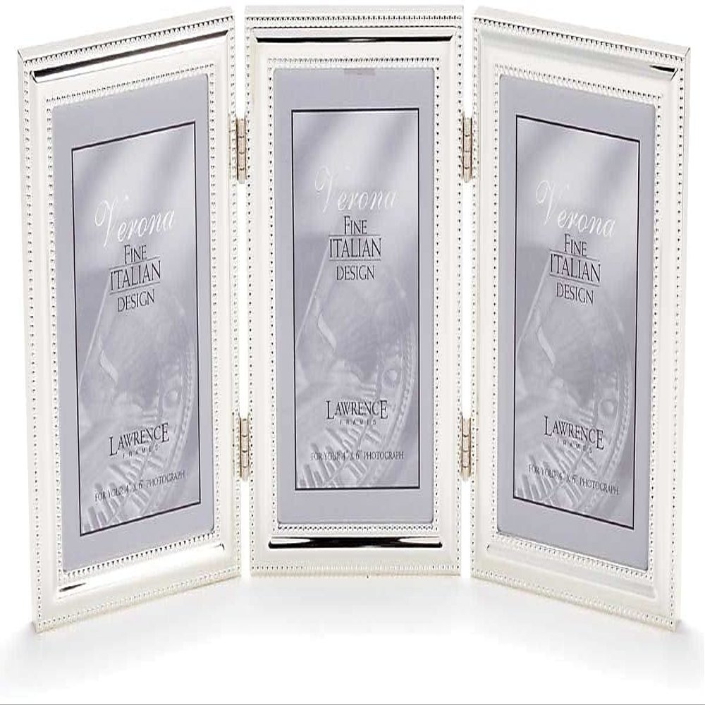Lawrence Frames 4x6 Hinged Triple (Vertical) Metal Picture Frame Silver-Plate with Delicate Beading (510746T)