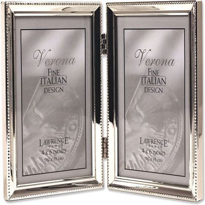 Lawrence Frames Bead Border Design, 4x6 Double, Silver