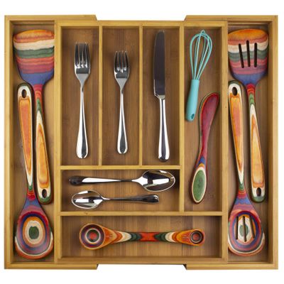 Totally Bamboo Kitchen Drawer Organizer, Expandable Silverware Organizer and Utensil Holder, 8 Compartments with Dividers
