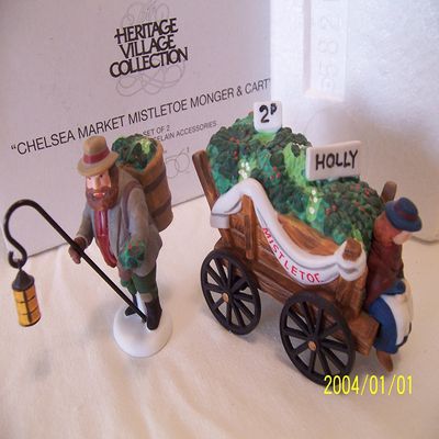 Department 56 "Chelsea Market Mistletoe Monger & Cart" Set of 2 Retired