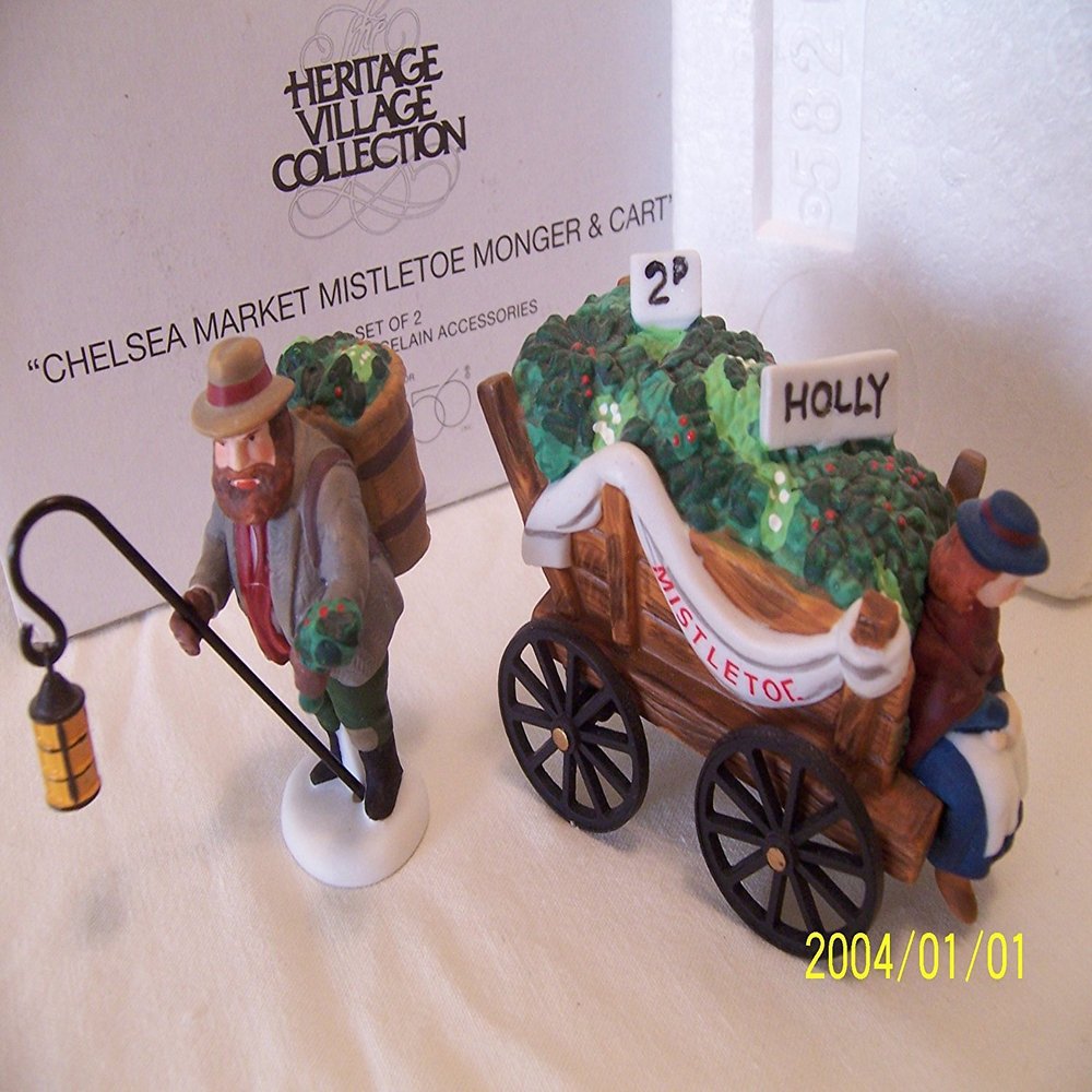 Department 56 "Chelsea Market Mistletoe Monger & Cart" Set of 2 Retired